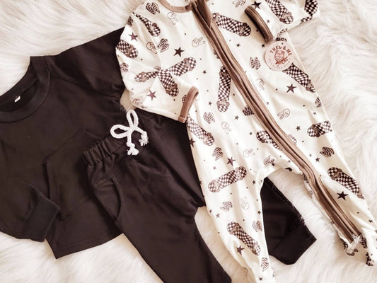 Bamboo Zip Pajamas | Brown Skate Board