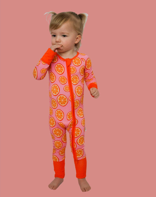 Bamboo Zip Pajamas | Pink and Orange