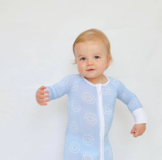 Blue Smiley Bamboo Romper