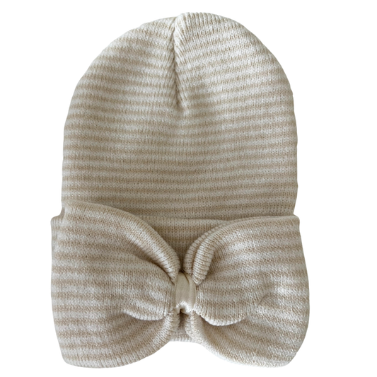 Baby's First Hat | Sand/White Stripe Bow